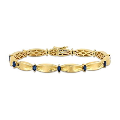 Eternally Bonded Marquise-Cut Blue Sapphire Station Cinch Line Bracelet in 10K Gold - 7.25"