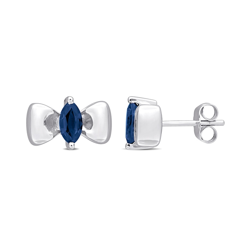 Eternally Bonded Marquise-Cut Blue Sapphire Bow Stud Earrings in 10K White Gold|Peoples Jewellers