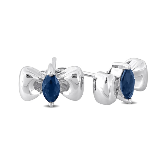 Eternally Bonded Marquise-Cut Blue Sapphire Bow Stud Earrings in 10K White Gold