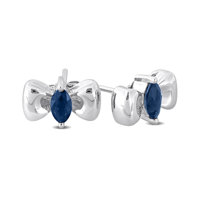 Eternally Bonded Marquise-Cut Blue Sapphire Bow Stud Earrings in 10K White Gold|Peoples Jewellers
