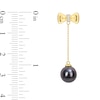 Thumbnail Image 1 of Eternally Bonded 8.5-9.0mm Black Tahitian Cultured Pearl and Diamond Accent Bow Stud Chain Drop Earrings in 10K Gold