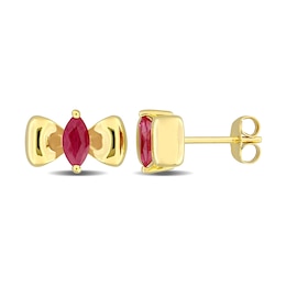 Eternally Bonded Marquise-Cut Ruby Bow Stud Earrings in 10K Gold