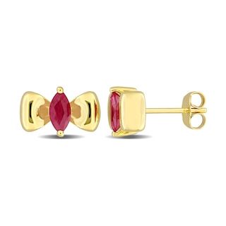 Eternally Bonded Marquise-Cut Ruby Bow Stud Earrings in 10K Gold