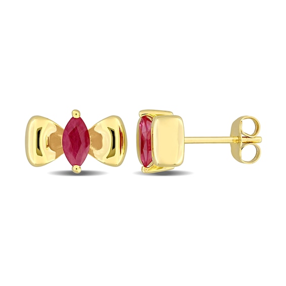 Eternally Bonded Marquise-Cut Ruby Bow Stud Earrings in 10K Gold