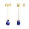Thumbnail Image 0 of Eternally Bonded Faceted Pear-Shaped Blue Lab-Created Sapphire and Diamond Accent Bow Stud Chain Drop Earrings in 10K Gold