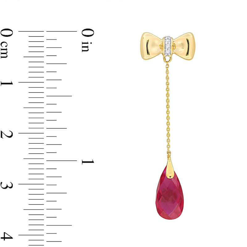 Eternally Bonded Faceted Pear-Shaped Lab-Created Ruby and Diamond Accent Bow Stud Chain Drop Earrings in 10K Gold|Peoples Jewellers