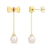 Eternally Bonded 7.0-7.5mm Freshwater Cultured Pearl and Ruby Bow Stud Chain Drop Earrings in 10K Gold