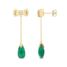 Eternally Bonded Faceted Pear-Shaped Lab-Created Emerald and Diamond Accent Bow Stud Chain Drop Earrings in 10K Gold