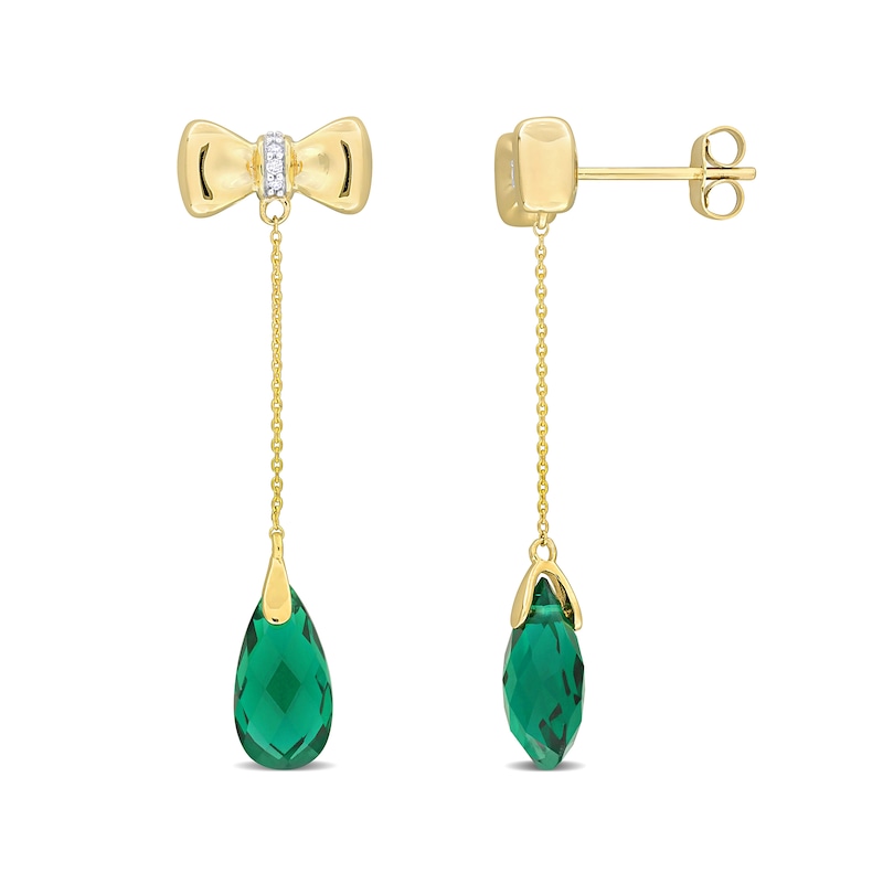 Eternally Bonded Faceted Pear-Shaped Lab-Created Emerald and Diamond Accent Bow Stud Chain Drop Earrings in 10K Gold|Peoples Jewellers