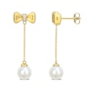 Thumbnail Image 0 of Eternally Bonded 7.0-7.5mm Freshwater Cultured Pearl and Diamond Accent Bow Stud Chain Drop Earrings in 10K Gold