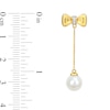 Thumbnail Image 1 of Eternally Bonded 7.0-7.5mm Freshwater Cultured Pearl and Diamond Accent Bow Stud Chain Drop Earrings in 10K Gold