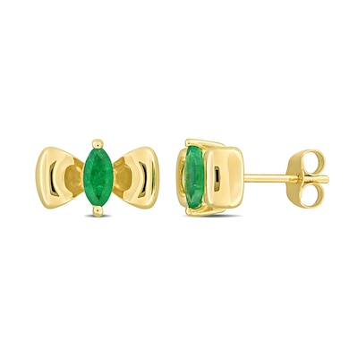 Eternally Bonded Marquise-Cut Emerald Bow Stud Earrings in 10K Gold