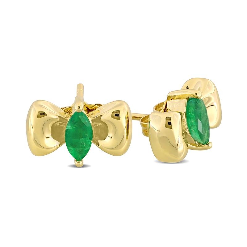 Eternally Bonded Marquise-Cut Emerald Bow Stud Earrings in 10K Gold|Peoples Jewellers