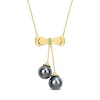 Thumbnail Image 1 of Eternally Bonded 8.5-9.0mm Black Tahitian Cultured Pearl and Emerald Bow Necklace in 10K Gold