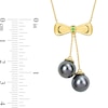 Thumbnail Image 2 of Eternally Bonded 8.5-9.0mm Black Tahitian Cultured Pearl and Emerald Bow Necklace in 10K Gold