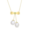 Thumbnail Image 0 of Eternally Bonded 8.5-9.0mm Freshwater Cultured Pearl and Emerald Bow Necklace in 10K Gold