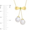 Thumbnail Image 1 of Eternally Bonded 8.5-9.0mm Freshwater Cultured Pearl and Emerald Bow Necklace in 10K Gold