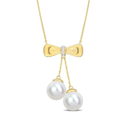 Eternally Bonded 8.5-9.0mm Freshwater Cultured Pearl and Diamond Accent Bow Necklace in 10K Gold