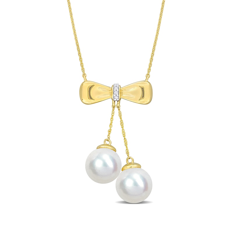 Eternally Bonded 8.5-9.0mm Freshwater Cultured Pearl and Diamond Accent Bow Necklace in 10K Gold|Peoples Jewellers