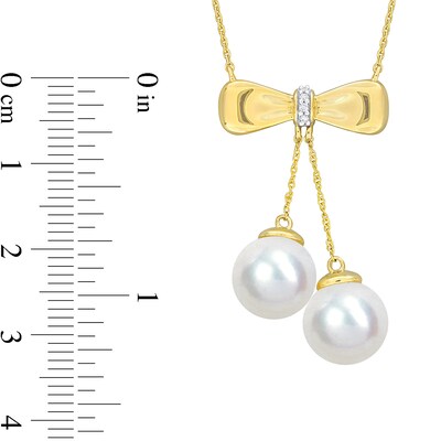 Eternally Bonded 8.5-9.0mm Freshwater Cultured Pearl and Diamond Accent Bow Necklace in 10K Gold