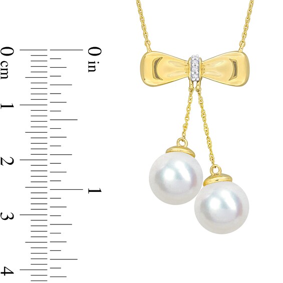 Eternally Bonded 8.5-9.0mm Freshwater Cultured Pearl and Diamond Accent Bow Necklace in 10K Gold