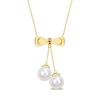 Thumbnail Image 0 of Eternally Bonded 8.5-9.0mm Freshwater Cultured Pearl and Ruby Bow Necklace in 10K Gold