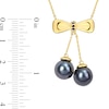 Eternally Bonded 8.5-9.0mm Black Tahitian Cultured Pearl and Blue Sapphire Bow Necklace in 10K Gold