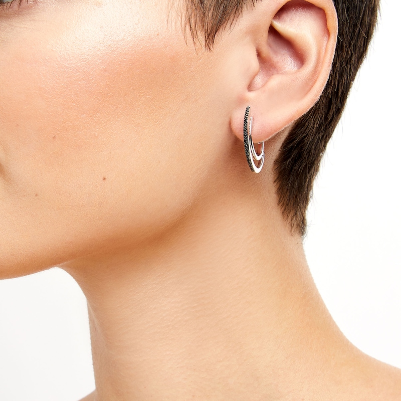 Unstoppable Love™ 0.10 CT. T.W. Black Diamond J-Hoop Earrings in Sterling Silver|Peoples Jewellers