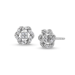 Circle of Gratitude® Collection 0.15 CT. T.W. Multi-Diamond Braided Frame Stud Earrings in 10K White Gold