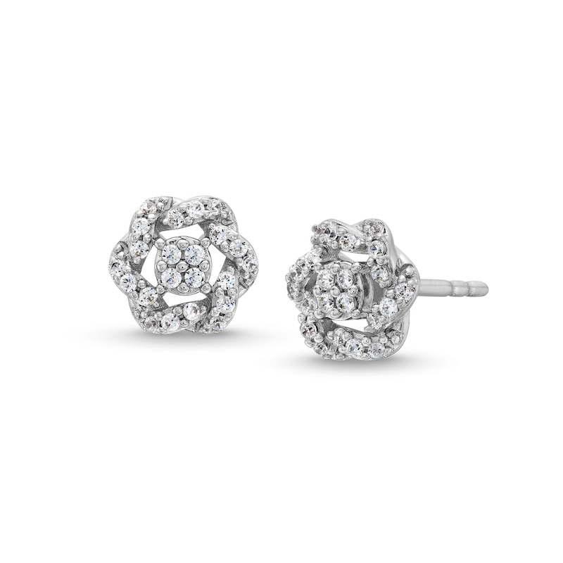 Circle of Gratitude® Collection 0.15 CT. T.W. Multi-Diamond Braided Frame Stud Earrings in 10K White Gold|Peoples Jewellers