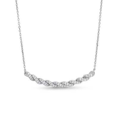 Circle of Gratitude® Collection 0.25 CT. T.W. Diamond Braided Curved Bar Necklace in 10K White Gold - 19"