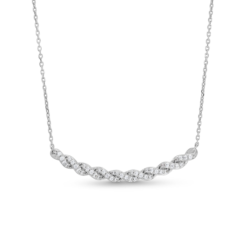 Circle of Gratitude® Collection 0.25 CT. T.W. Diamond Braided Curved Bar Necklace in 10K White Gold - 19"|Peoples Jewellers