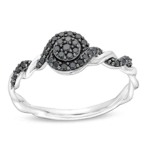 Circle of Gratitude® Collection 0.20 CT. T.W. Black Multi-Diamond Frame Twist Shank Ring in Sterling Silver