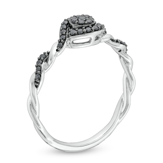 Circle of Gratitude® Collection 0.20 CT. T.W. Black Multi-Diamond Frame Twist Shank Ring in Sterling Silver