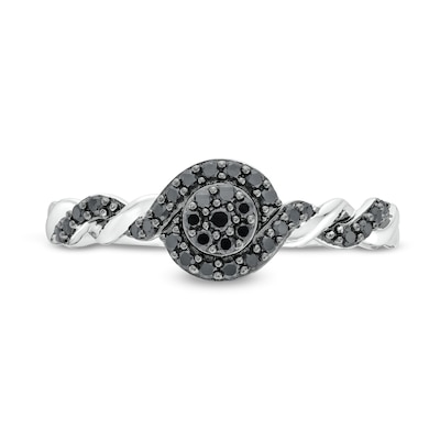 Circle of Gratitude® Collection 0.20 CT. T.W. Black Multi-Diamond Frame Twist Shank Ring in Sterling Silver