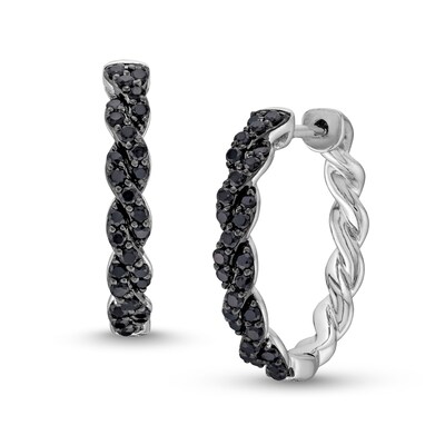 Circle of Gratitude® Collection 0.40 CT. T.W. Black Diamond Twist Huggie Hoop Earrings in Sterling Silver