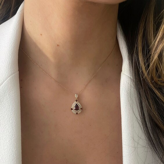 Le Vian® Pear-Shaped Pomegranate Garnet™ and 0.60 CT. T.W. Diamond Teardrop Pendant in 14K Strawberry Gold™