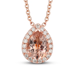 Le Vian® Pear-Shaped Peach Morganite™ and 0.10 CT. T.W. Diamond Frame Pendant in 14K Strawberry Gold™