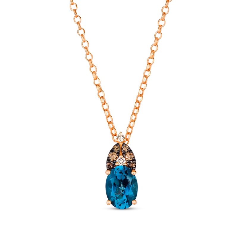 Le Vian® Oval Deep Sea Blue Topaz™ and 0.10 CT. T.W. Diamond Pendant in 14K Strawberry Gold®|Peoples Jewellers