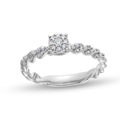 Circle of Gratitude® Collection 0.10 CT. T.W. Diamond Frame Braided Shank Ring in 10K White Gold