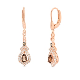 Le Vian® Pear-Shaped Chocolate Quartz™ and 0.60 CT. T.W. Diamond Ornate Frame Drop Earrings in 14K Strawberry Gold™