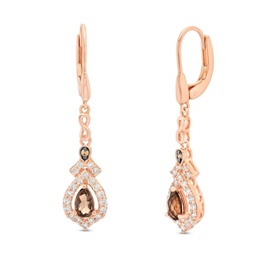 Le Vian® Pear-Shaped Chocolate Quartz™ and 0.60 CT. T.W. Diamond Ornate Frame Drop Earrings in 14K Strawberry Gold™