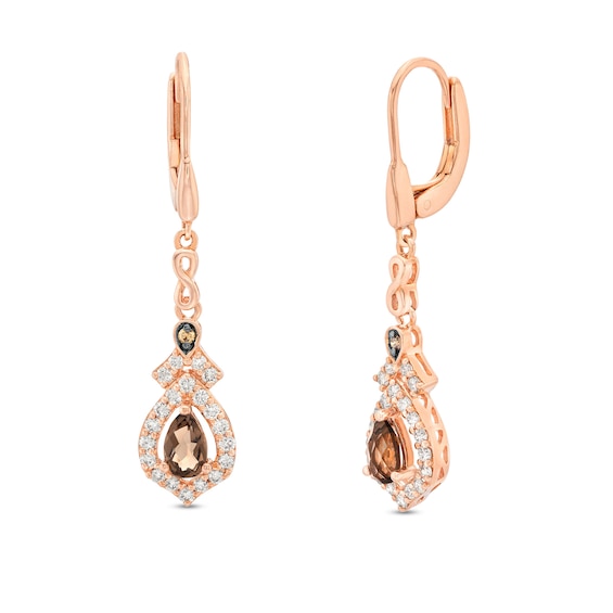 Le Vian® Pear-Shaped Chocolate Quartz™ and 0.60 CT. T.W. Diamond Ornate Frame Drop Earrings in 14K Strawberry Gold™