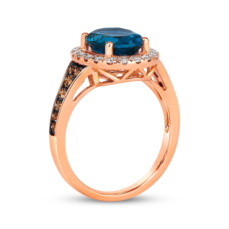 Le Vian® Oval Deep Sea Blue Topaz™ and 0.50 CT. T.W. Diamond Frame Ring in 14K Strawberry Gold®|Peoples Jewellers
