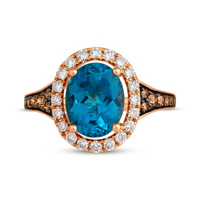 Le Vian® Oval Deep Sea Blue Topaz™ and 0.50 CT. T.W. Diamond Frame Ring in 14K Strawberry Gold®