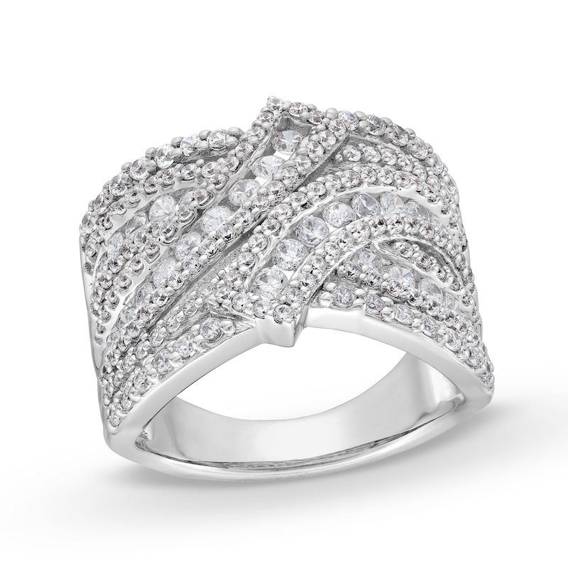 1.50 CT. T.W. Certified Lab-Created Diamond Bypass Multi-Row Ring in 10K White Gold (I/SI2)|Peoples Jewellers