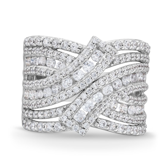 1.50 CT. T.W. Certified Lab-Created Diamond Bypass Multi-Row Ring in 10K White Gold (I/SI2)