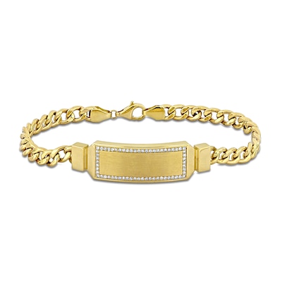 Eternally Bonded Men's 0.31 CT. T.W. Diamond Outline I.D. Curb Chain Bracelet in 14K Two-Tone Gold