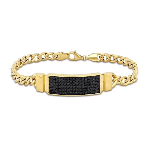 Eternally Bonded Men's 1.63 CT. T.W. Black Diamond I.D. Curb Chain Bracelet in 14K Gold