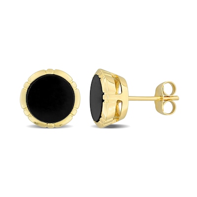 Eternally Bonded Men's 8.0mm Onyx Button Stud Earrings in 14K Gold